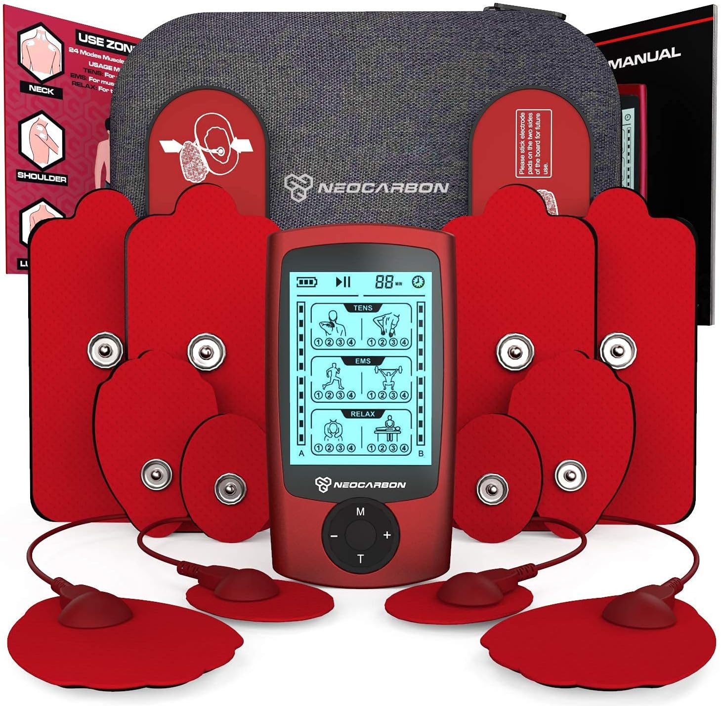 Dual Channel TENS EMS and Relax Muscle Stimulator, Electronic Pulse Massager Unit, 14 Electrode Pads, Travel Case: Health & Personal Care