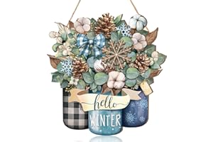 Boao Welcome Winter Door Decoration Hello Winter Wooden Sign Wall Snowflake Hanger Plaque for Christmas Outdoor Indoor Farmhouse Porch Decor
