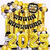 2025 Happy New Years Decorations Kit, New Year's Party Supplies 2025 Kit with New Years Balloons, New Year Decoration 2025 Set, Happy New Year Banner, Curtains Backdrop for NYE Party Decorations
