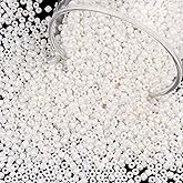 Gacuyi Size 3 mm 8/0 Glass Seed Beads, 5100 Pcs Small Mini Spacer Loose Pony Beads for Jewelry Making and DIY Crafts (White)