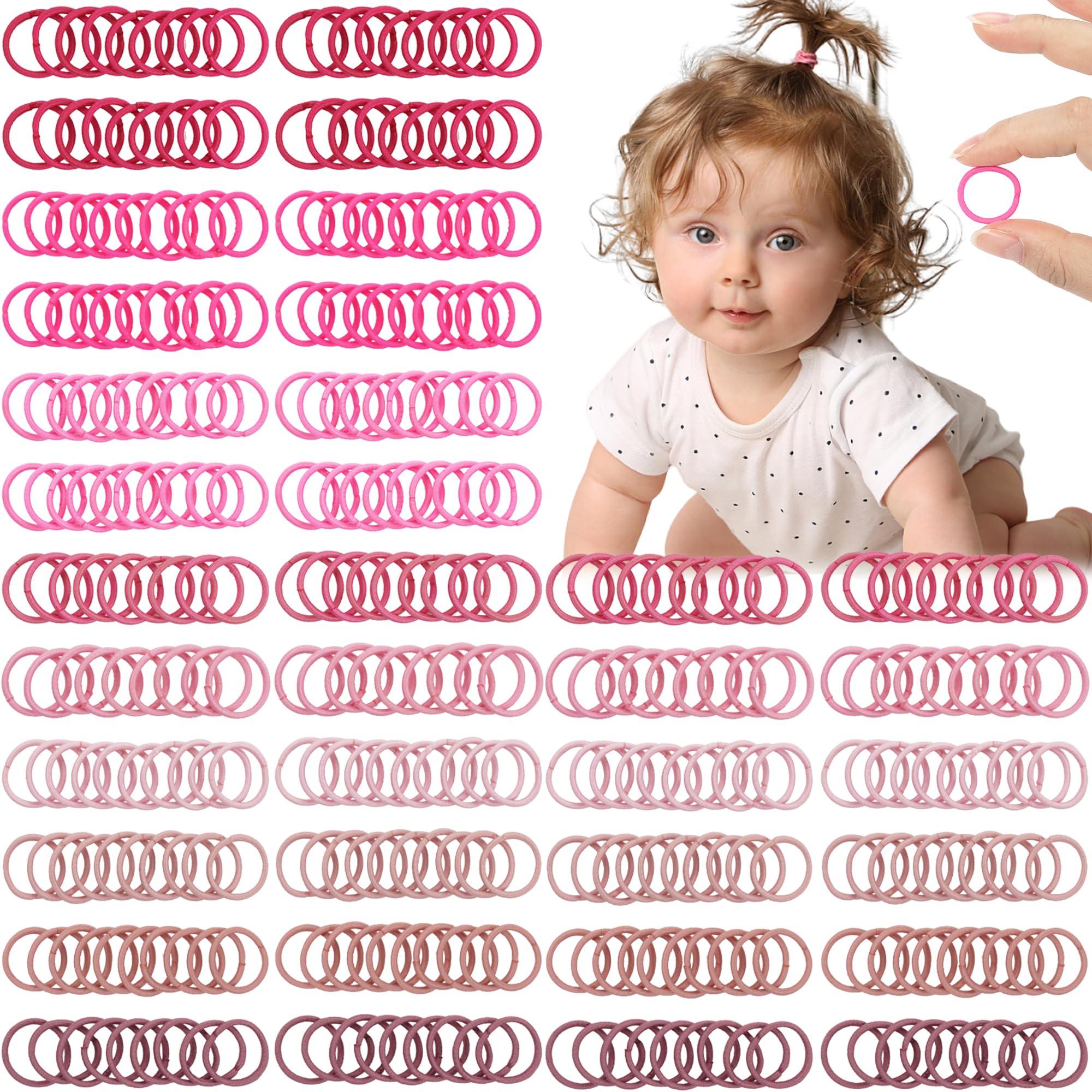 Photo 1 of CÉLLOT 360PCS Small Hair Ties,No Crease Pinky Baby Hair Ties,2cm in Diameter Rubber Elastic Hair Ponytail Holder Hair Accessories for Baby Girls Toddlers Kids