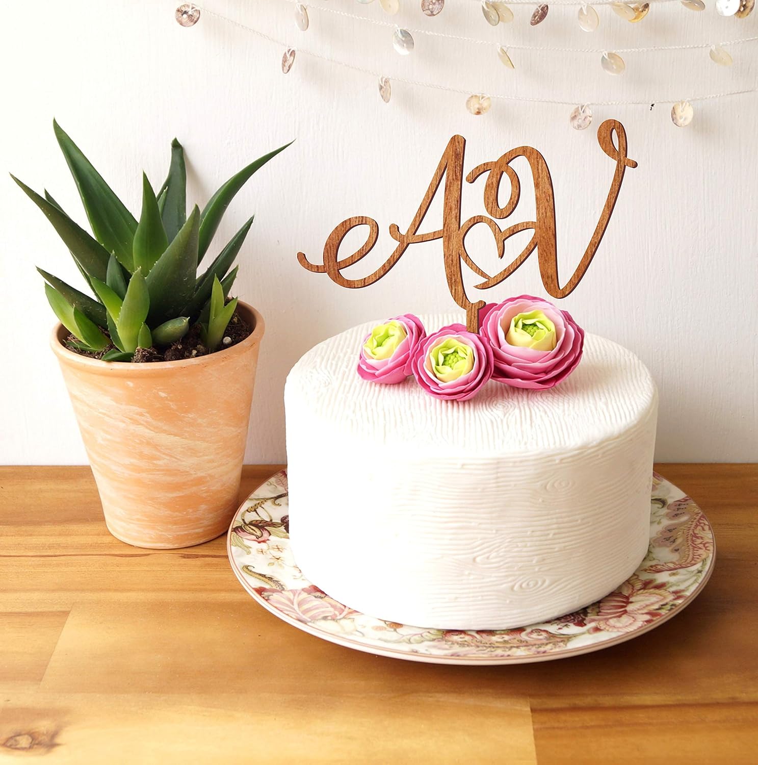 Personalizzato Iniziali Torta Topper In Legno Per Matrimonio O Compleanno - Stile 03 - 4