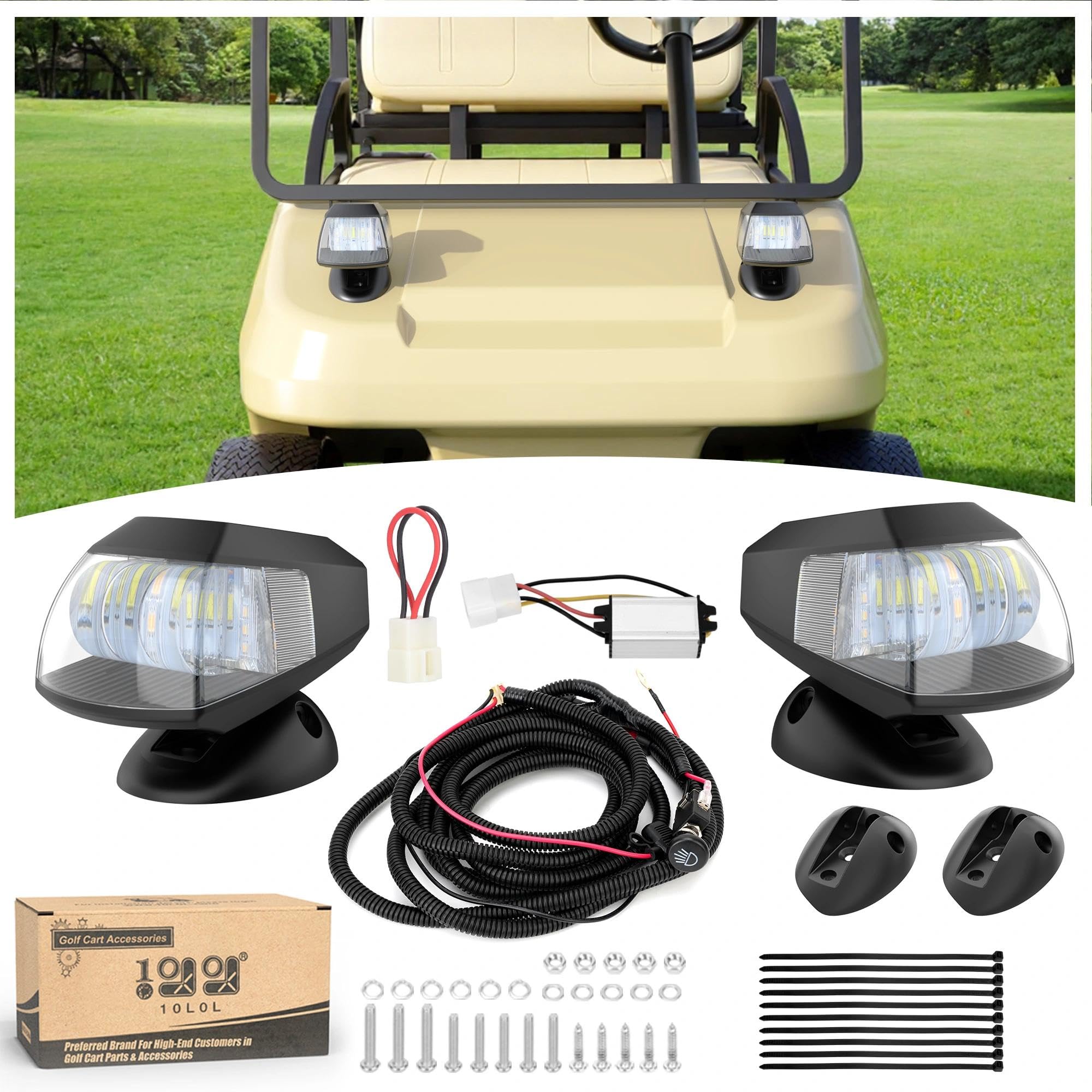 Photo 1 of 10L0L Golf Cart Light Deluxe Headlight Universal for Club Car DS Precedent EZGO TXT, Super Bright Golf Cart Lights Kit Adjustable Head Lighting