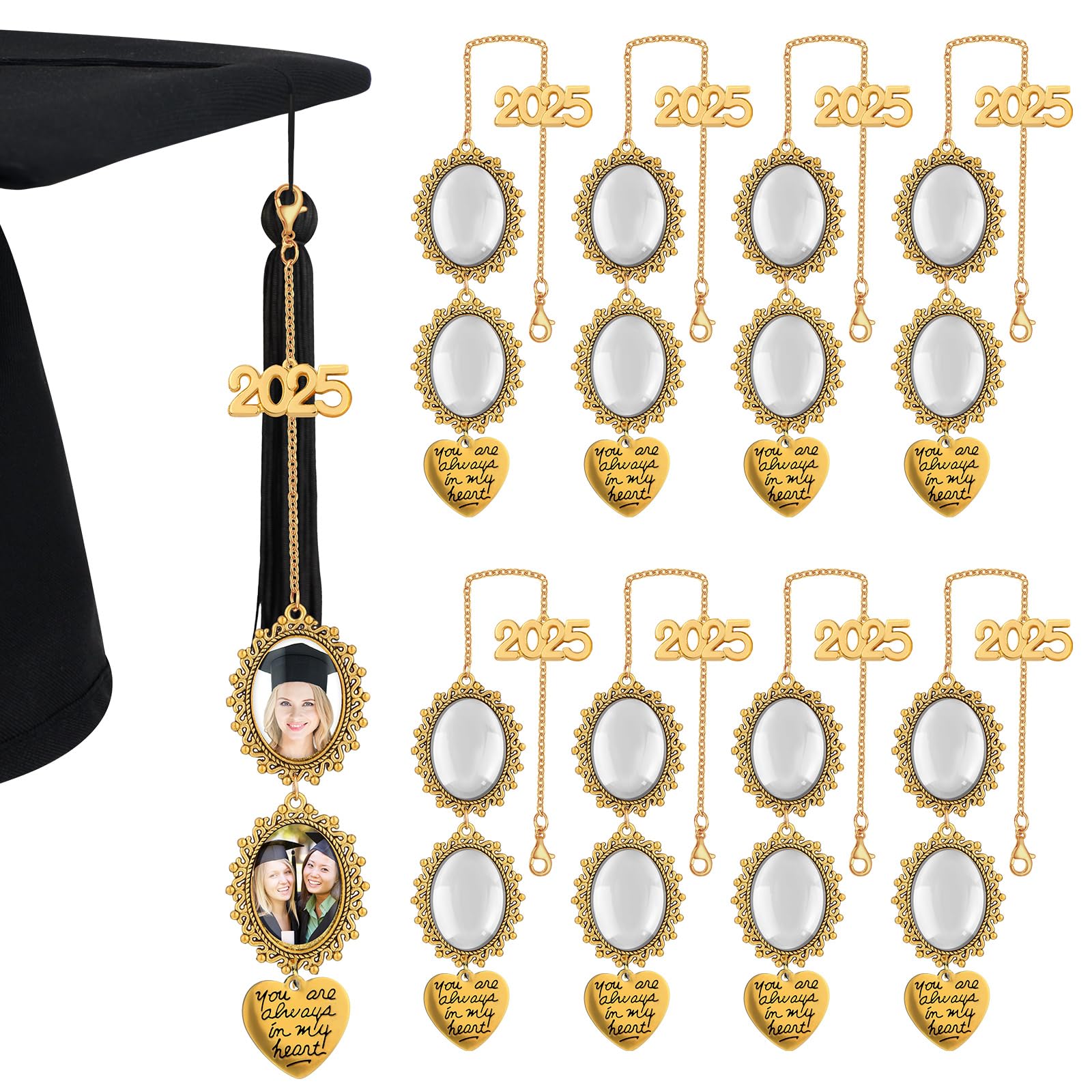 Photo 1 of Sureio 8 Pcs Graduation Cap Memorial Photo Charm Tassel Charms for 2025 Tassel Charm Memorial Photo Class Decorations Graduation Gifts to The Cap Topper(Antique Gold)