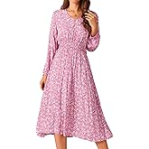 Seta T Women's Fall Dresses 2025 Casual Long Sleeve V Neck Midi Dress Floral Boho Beach Flowy Dress