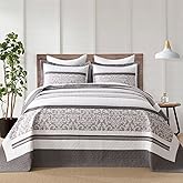 SahSahCasa 100% Cotton 128"x120" Oversized King Quilt Bedspread - California King Quilted Extra Large Comforter Lightweight Bedding Set, Cal King XL Striped Floral Bed Spread, Dark Taupe Gray
