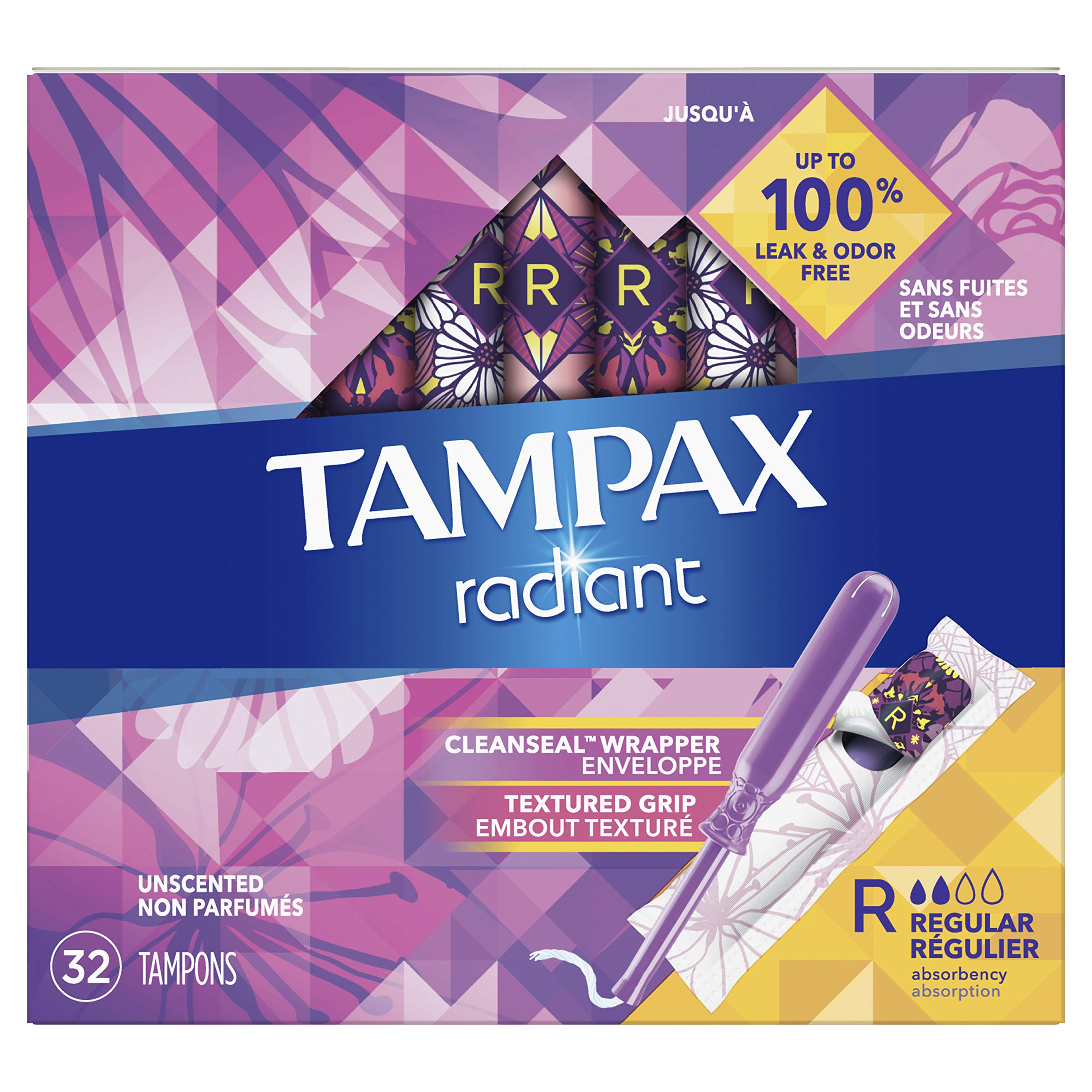 3 pack Tampax Radiant Plastic Tampons, Super plus Absorbency, Unscented, 28 Count (Packaging May Vary)