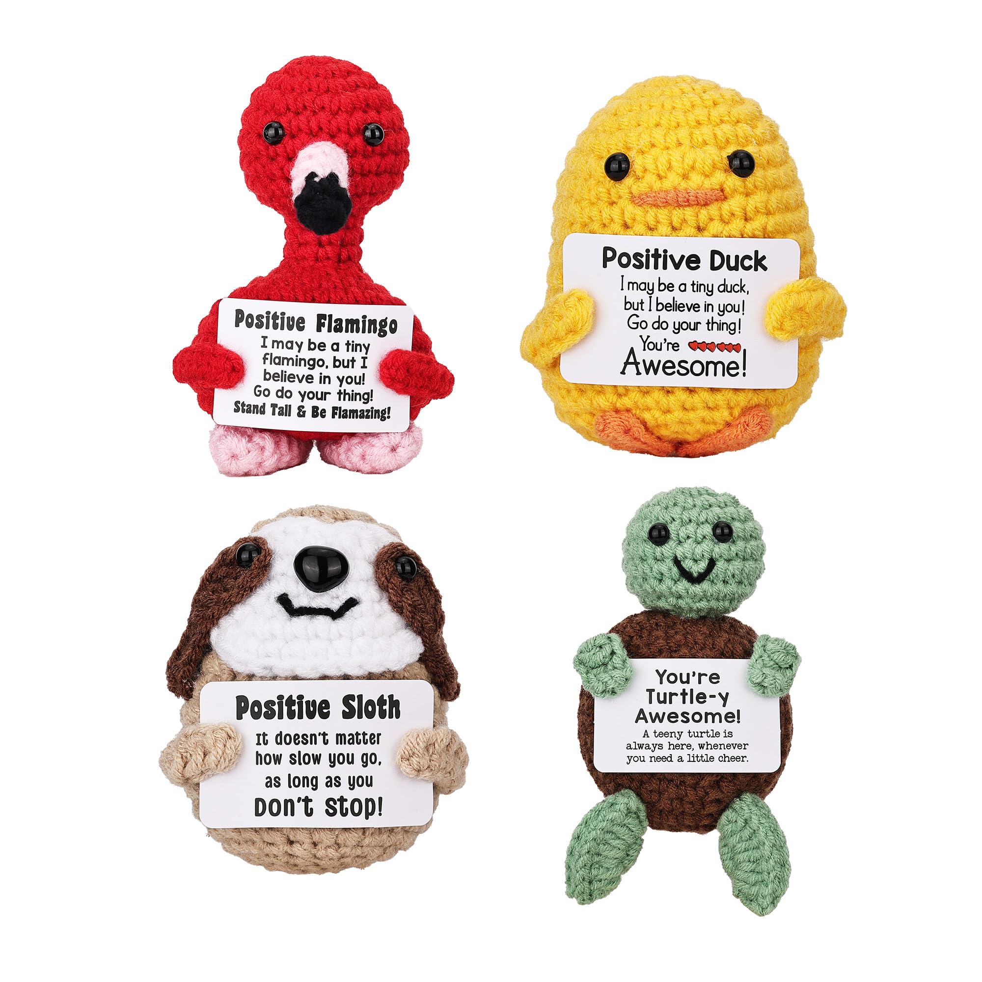 Photo 1 of ***ONLY TURTLE 4pcs Cute Crochet Animal Dolls with Positive Cards – Mini Sloth, Duck, Turtle & Flamingo – Handmade Emotional Support Gifts for Friends, Women & Men – Funny Desk Décor for Birthday, Christmas