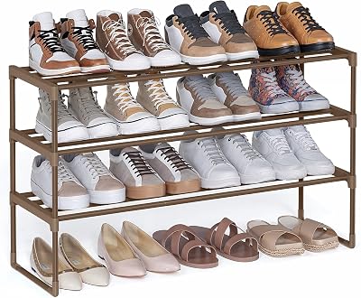 SONGMICS 3-Tier Shoe Rack Storage Organizer Walnut Brown LSA303K01