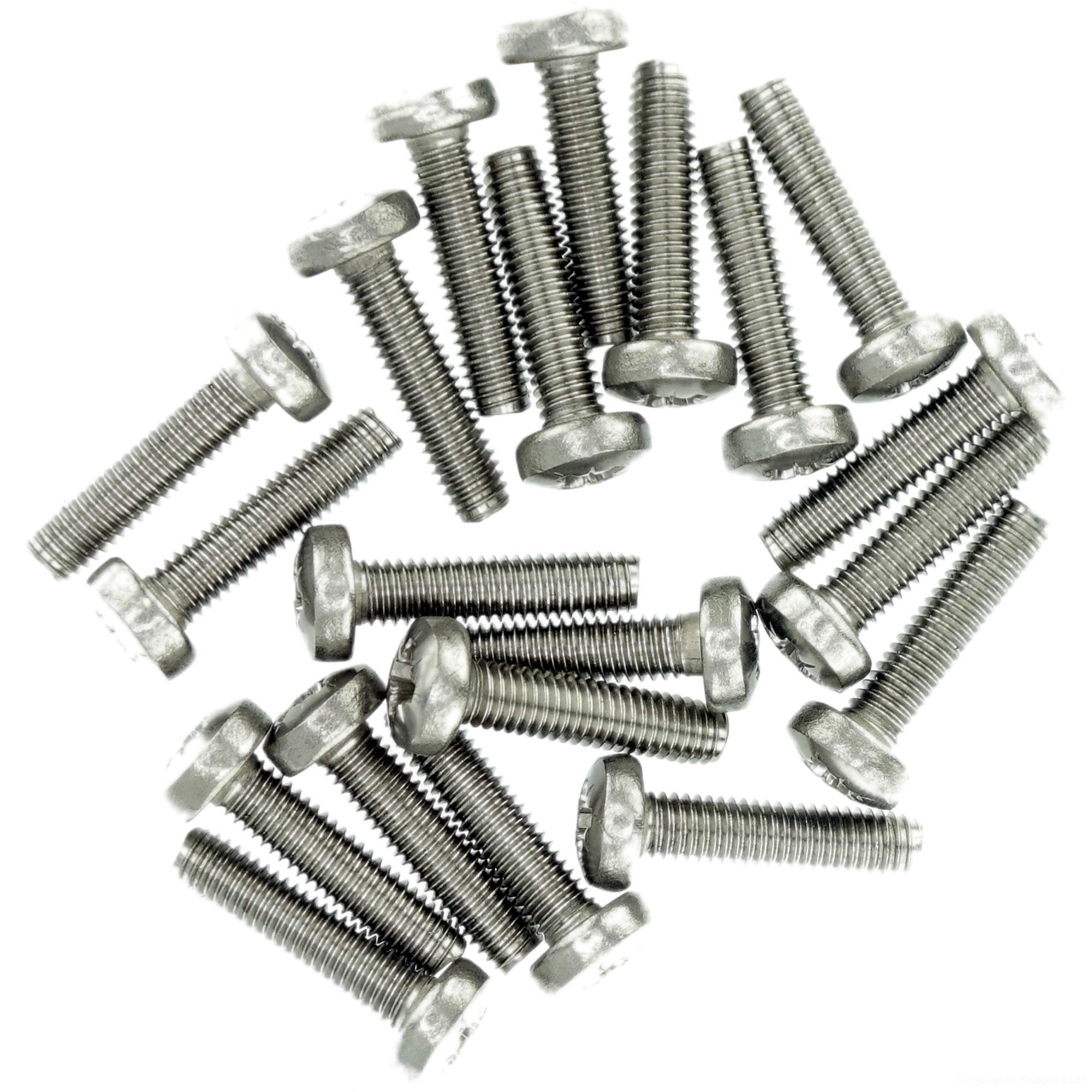 M4 (4mm x 30mm) Pozi Pan Thread Rolling Screw - Stainless Steel (A2) (Pack of 20)