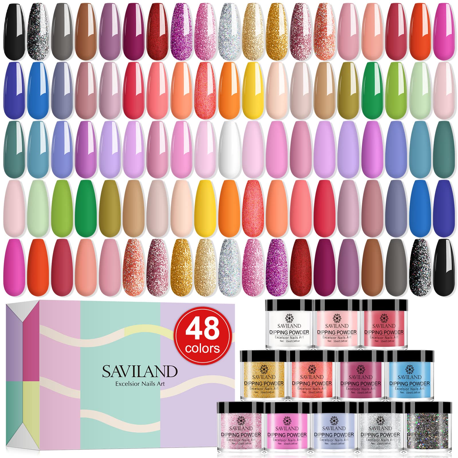 Saviland Dip Powder Nail Kit-48 Colors Dip Powder System French Nail Art Manicure Starter Kit