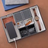 Juvale Valet Tray, Black PU Leather, 6 Compartments, 35x24x4 cm view 2