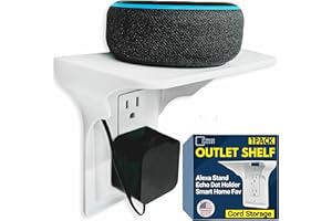Power Perch Outlet Shelf with Cord Storage Strap – Small Wall Shelving for Alexa Stand, Echo Holder, Router Shelf – Bedroom &