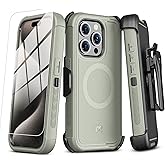 M MYBAT PRO Maverick Series Case for iPhone 15 Pro with Belt Clip Holster,[Compatible with Magsafe] w/Screen Protector,Anti-Drop,Shockproof,360°Rotating Kickstand,Heavy Duty Protection