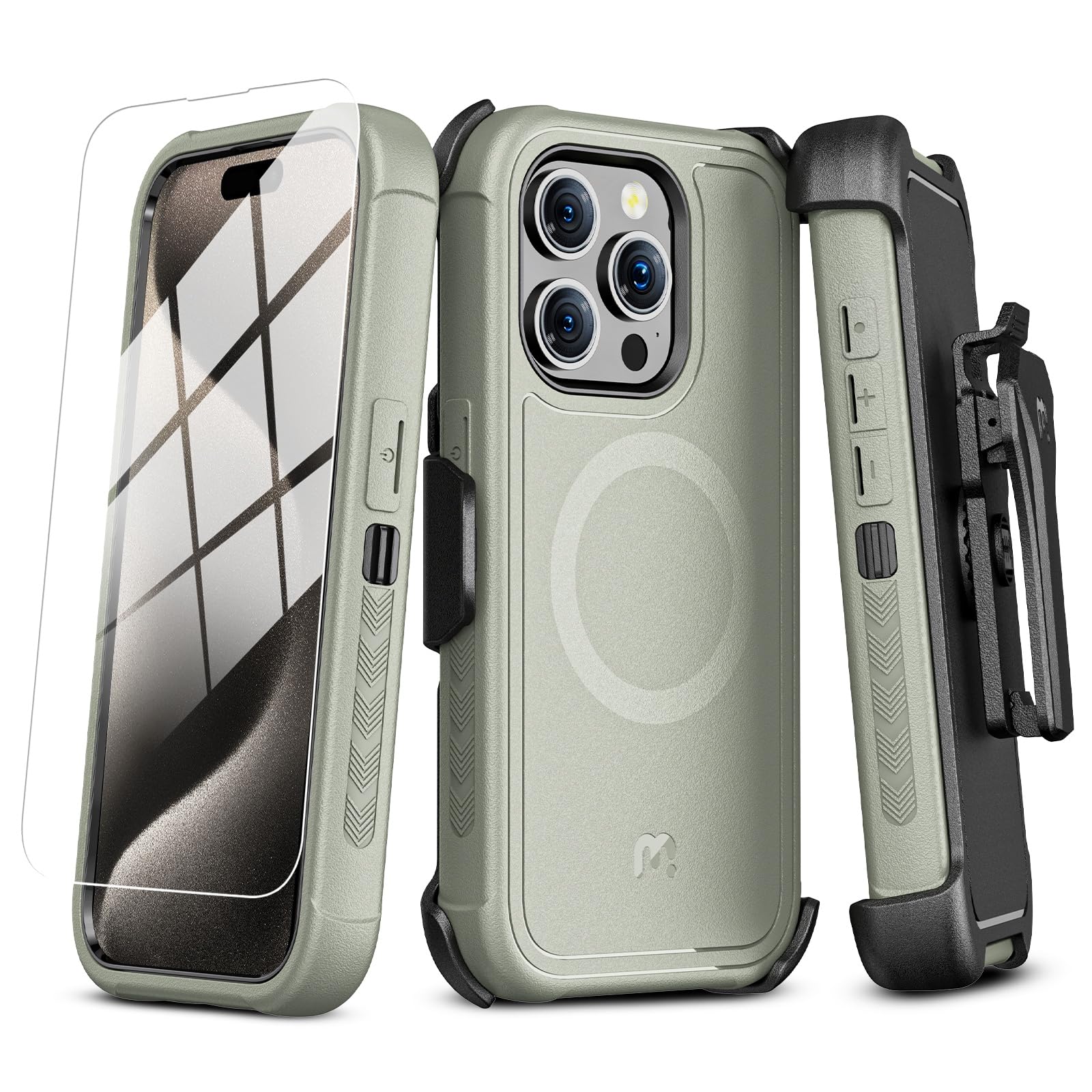 Photo 1 of M MYBAT PRO Maverick Series iPhone 15 Pro Case with Belt Clip Holster,[Compatible with Magsafe] w/Screen Protector,Anti-Drop,Shockproof,360°Rotating Kickstand,Heavy Duty Protection Natural Titanium