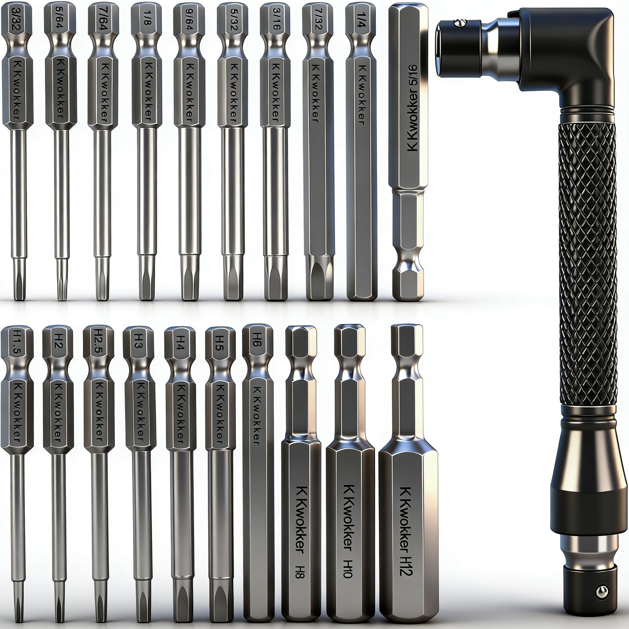 K Kwokker 20PCS Allen Key Bit Set, Hex Head Screwdriver Bits Magnetic Allen Wrench Drill Bit with Double-Headed L-Shaped Angle Screwdriver Bit Holder for Assembling Furniture