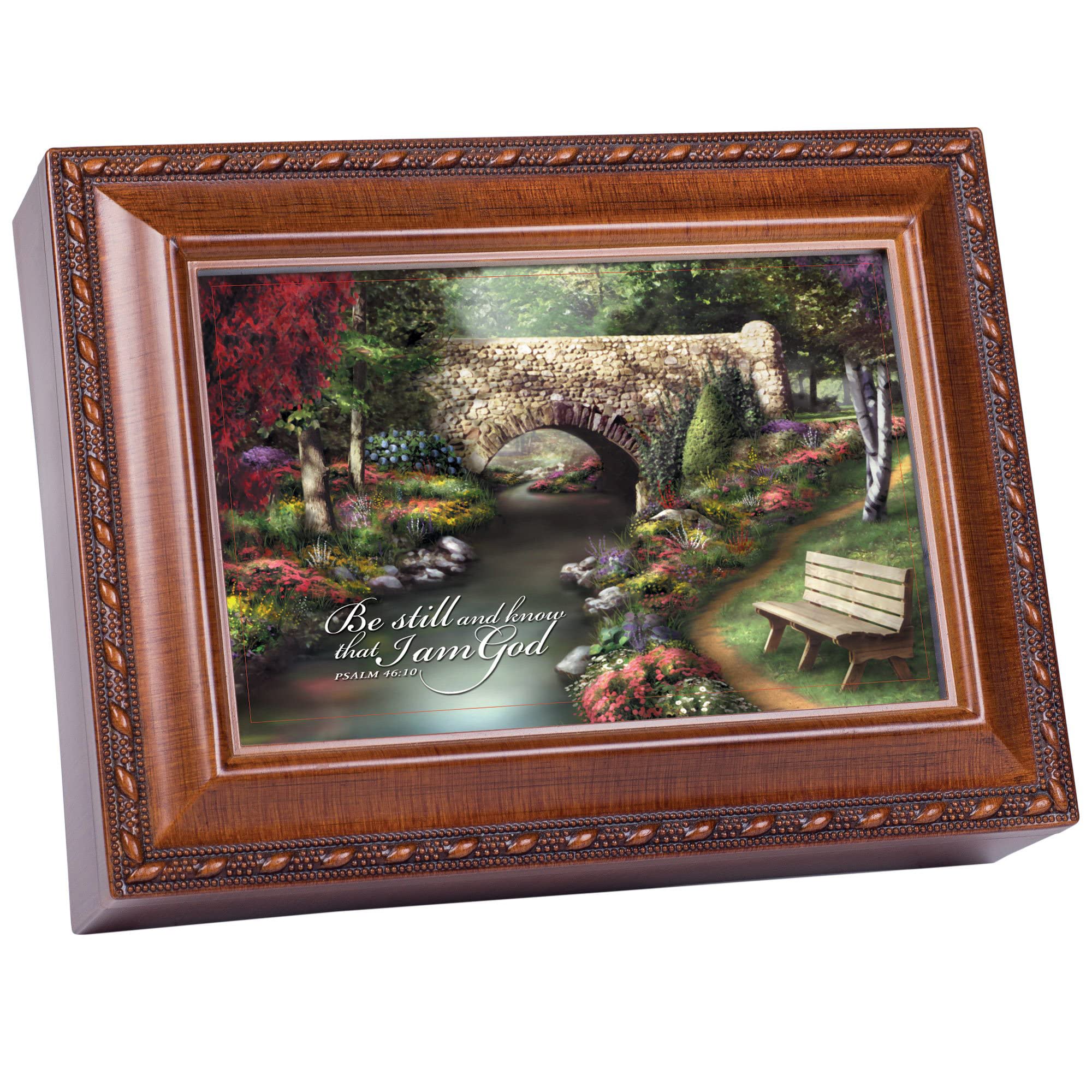 Photo 1 of Cottage Garden Be Still Inspirational Woodgrain Rope Trim Music Box Plays Amazing Grace