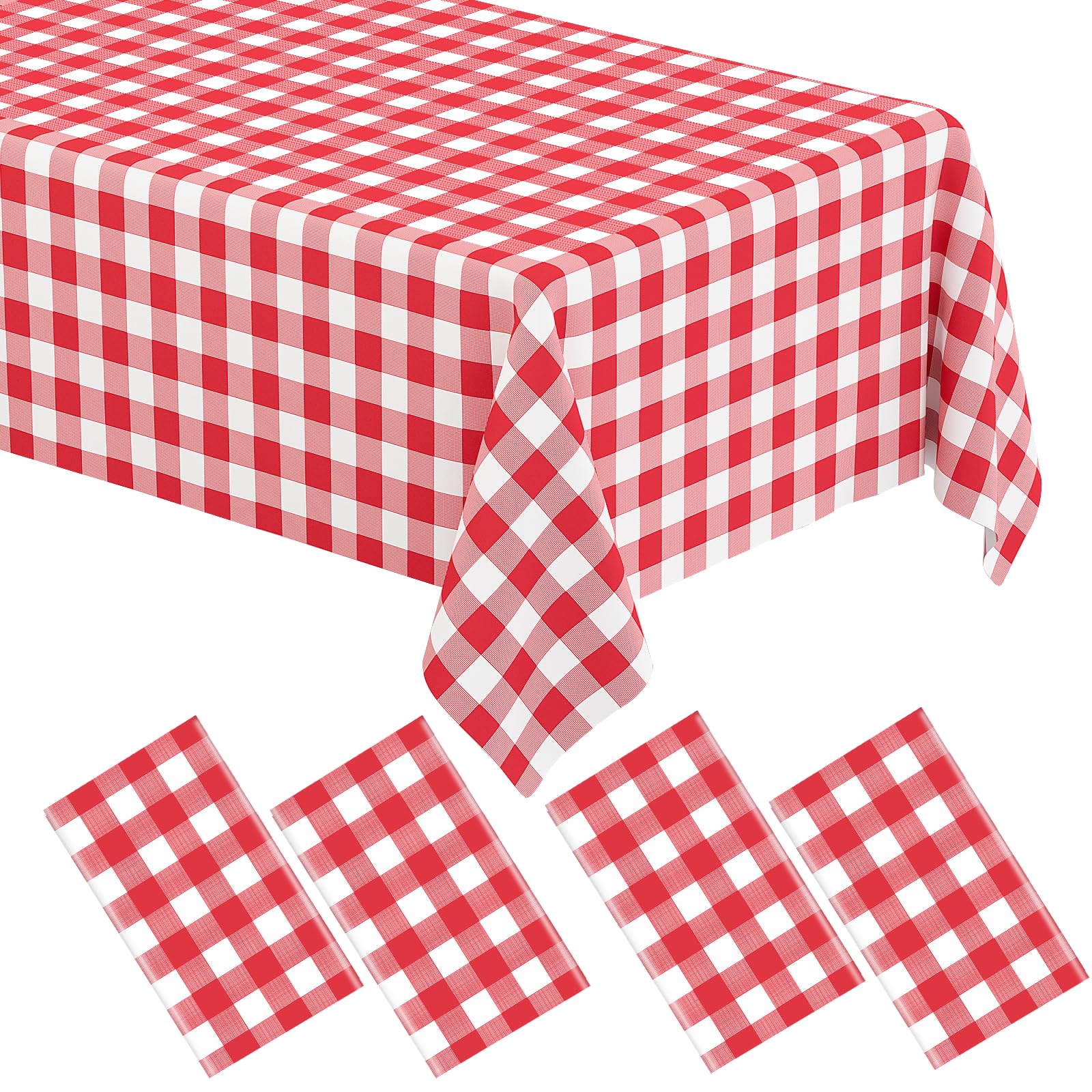 WNINK 4 Pack Red Gingham Tablecloth Rectangular Red