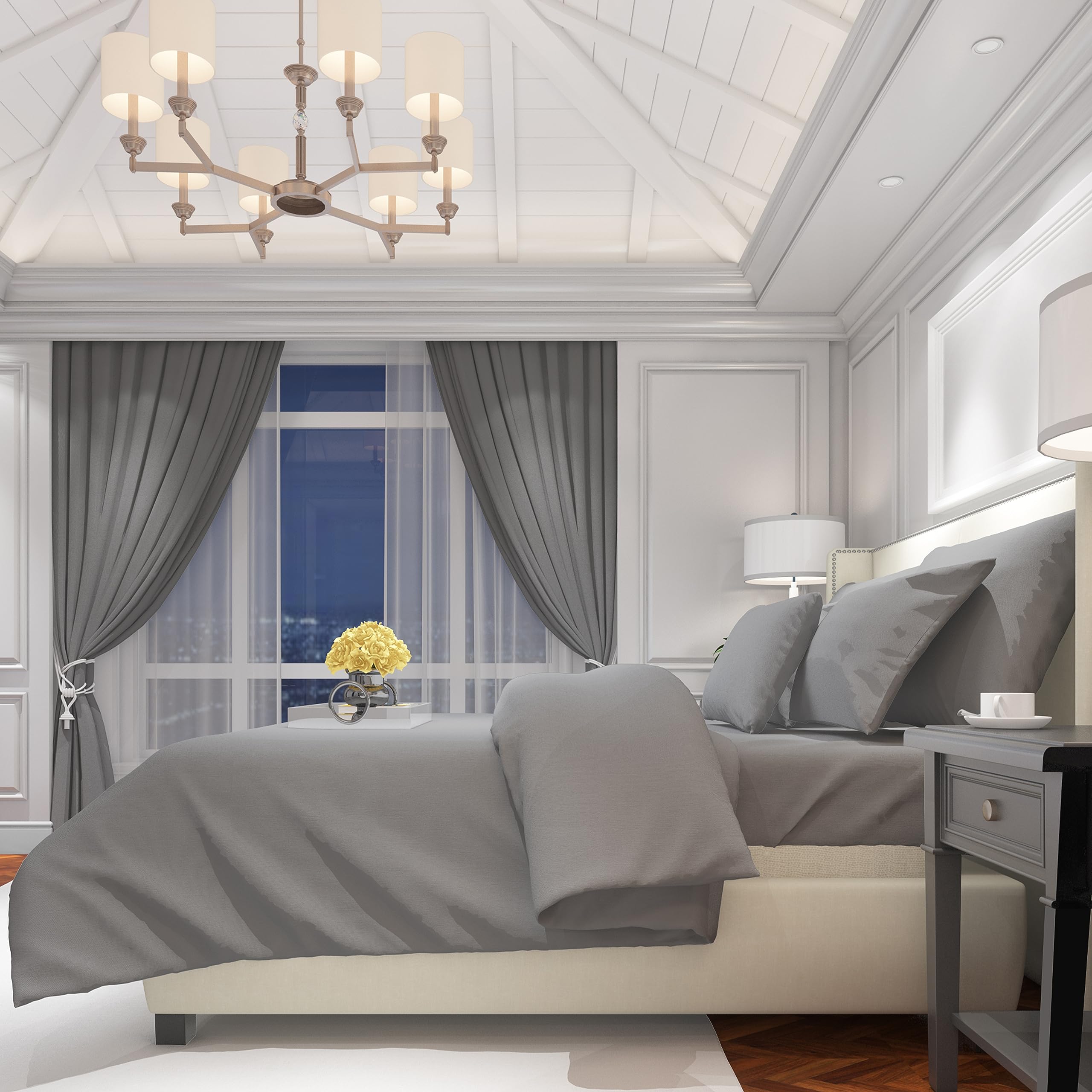 OLIVIA ROCCO Flannelette Fitted Sheets Super Soft Brushed Cotton Bed Sheet Thermal Warm Cosy Breathable Hypoallergenic Extra Deep Luxury Bedding, GREY KING