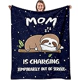 Nahjiiem Gifts for Mom Blanket, Mom Gift from Daughter Son, Mothers Day Birthday Gifts for Mama, Mother is Charging Sloth Throw Blanket 50" x 60"