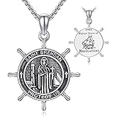 AXOMY Saint Brendan Necklace S925 Sterling Silver Saint Brendan Coin Medal Pendant Necklace Protection Jewelry for Men Women Religion Gifts