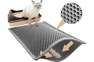 Garoopion Cat Litter Mat, Double Layer Litter Trapping Mat, EVA Waterproof Urine Proof Kitty Litter Mat, Honeycomb Holes Scatter Control, Litter Box Mat Soft on Kitty Paws-Size 24" X 15", Gray