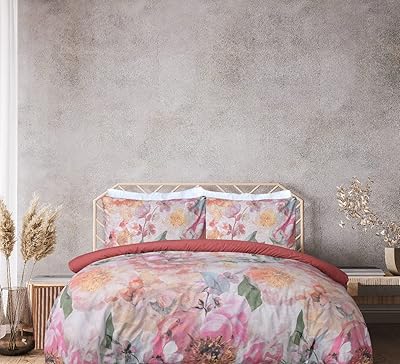 Sleepdown Bettwäscheset, 100% Reine Baumwolle, großes Blumenmuster, Verschiedene dunkle Rosen, einfarbig, wendbar, weich, pflegeleicht, Doppelbett (200 x 200 cm)