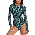 YATEEN Womens Athletic Training Swimsuit Long Sleeve Rashguard