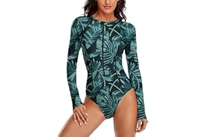 YATEEN Womens Athletic Training Swimsuit Long Sleeve Rashguard