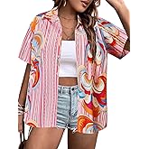 IN'VOLAND Women's Plus Size Hawaiian Shirts Short Sleeve Casual Floral Button Down Shirt Tropical Beach Blouse Summer Top
