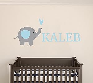 Custom Name Elephant Animal Series - Baby Boy Wall Decal Nursery for Home Bedroom Children (AM24) (Wide 24" x 10" Height)
