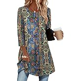 Zeagoo Women Tops 3/4 Sleeve Dressy Casual Plus Size Tunics to Wear with Leggings Swing Flare T-Shirt Loose Blouses