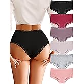 FINETOO Cotton Underwear for Women Sexy Boy Shorts Breathable Cheeky Lace Trim Panties Womens Underwear 6 Pack