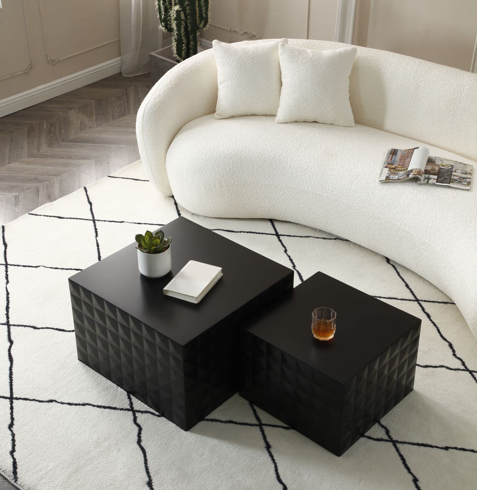 LKTART MDF End Table Handcrafted Relief Side Table