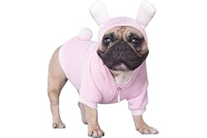 iChoue Bunny Easter Christmas Halloween Dog Costumes, Cute Animal Hoodies, Warm Pet Clothes for Medium Dogs French English Bulldog Pug Pitbull Boston Terrier - Pink/Large