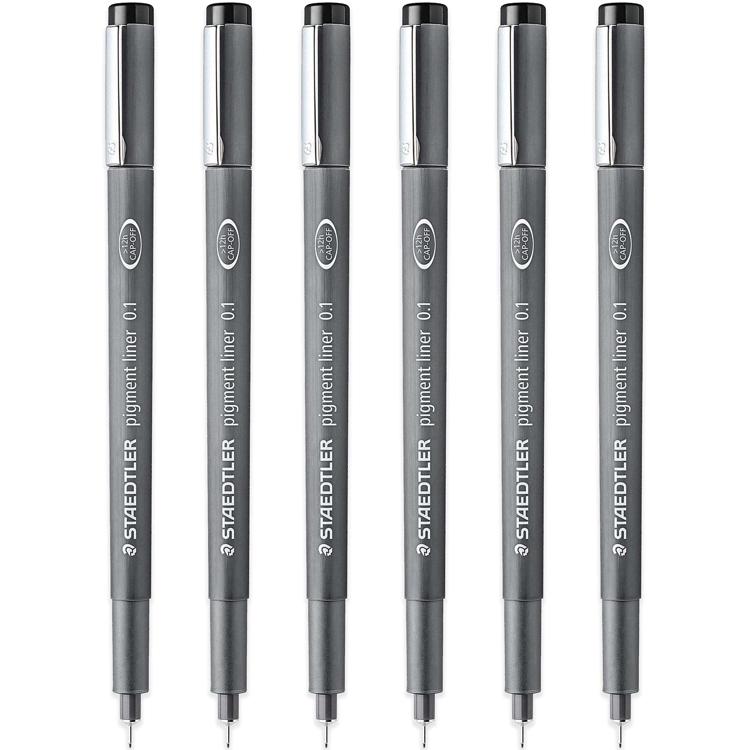 STAEDTLER 308 01-9 Pigment Liner Fineliner Pen - 0.1mm Nib - Black Ink - Pack of 6