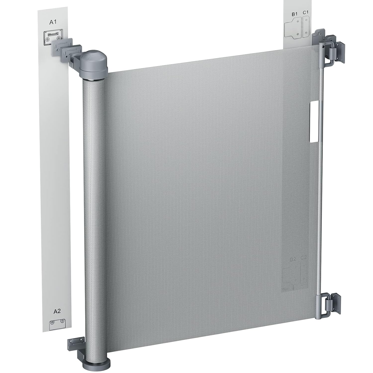 KMV Retractable Baby Gate, Mesh Dog Gate Safety Barrier for Kids or Pets, 35” Tall, Extends Up to 71” Wide - for Stairs, Doorways, Hallways, Indoor, Outdoor (Grey)