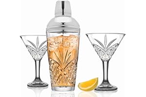 Godinger Cocktail Shaker and Cocktail Glasses Bar Set, Martini Shaker and 2 Martini Glasses Set - Dublin Collection