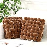 Wenqik 2 Pcs Knot Pillows Square Knotted Plush Throws Soft Accent Pillows Decoration Cushion for Couch Home Office Living Room Bedroom Bed Sofa Decor, 12'' x 13''(Brown,Crystal Velvet)