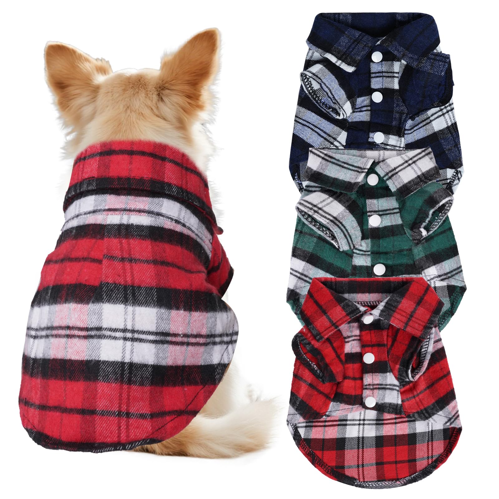 Photo 1 of 3 Pcs Dog Clothes Plaid Shirt Puppy Clothes Button Up Cat Shirt for Small Pet Dogs Cat Christmas Costume (Small)
