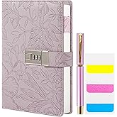 TIEFOSSI Diary with Lock for Women, 3D Embossed Journal with Lock, 224 Pages Wide lined Notebooks, PU Leather with Pen and Stickers Planner Organizer for Women & Men
