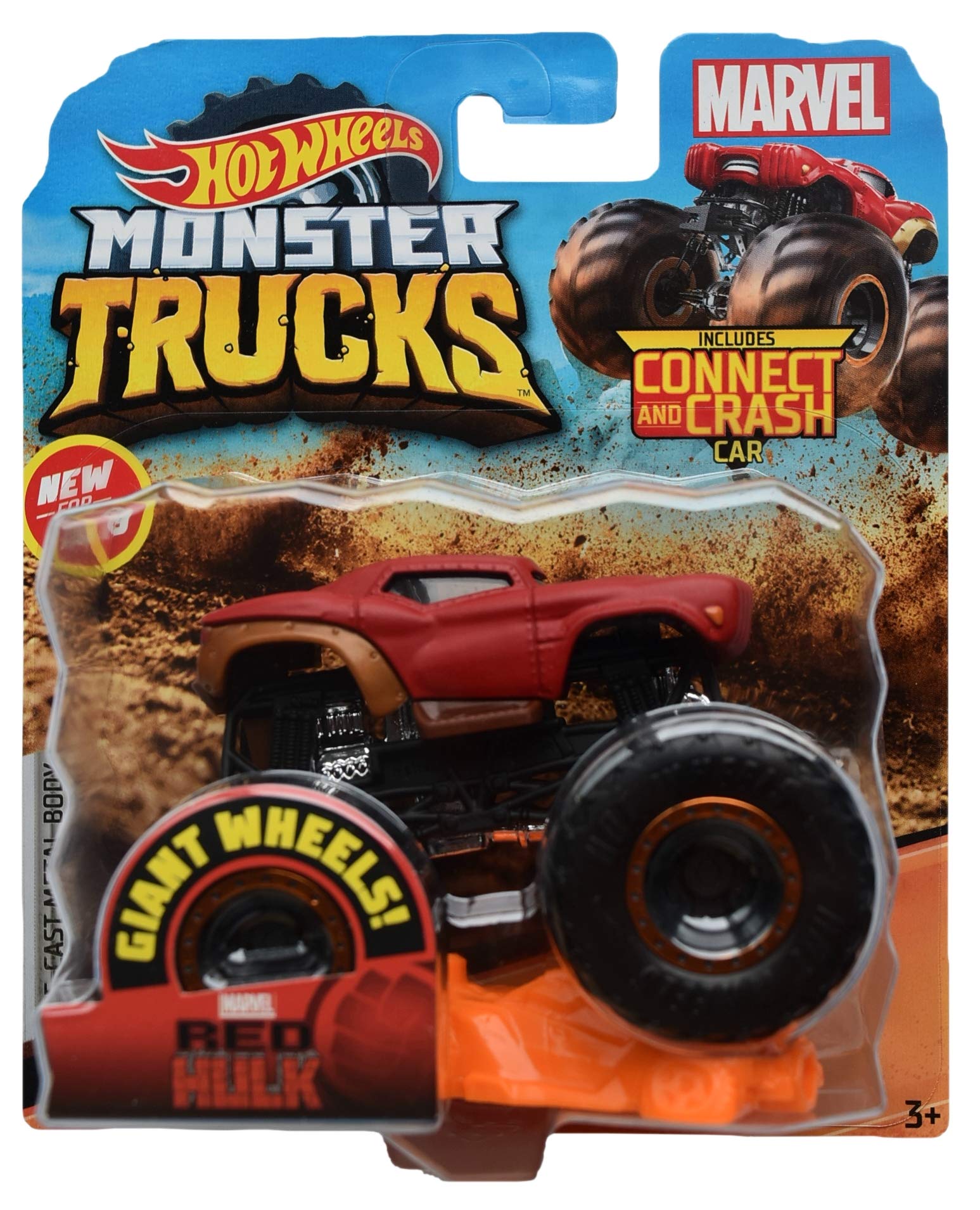 Hot Wheels Monster Trucks 1:64 Scale Red Hulk Connect and Crash