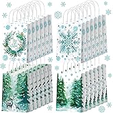 Yeaqee 24 Pcs Christmas Paper Gift Bags Winter Snowflake Goodie Bags with Handle Snowflake Party Favor Pouches Christmas Candy Treat Totes for Holiday Party Supplies