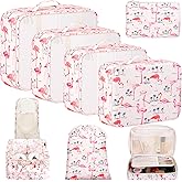 BAGAIL 8 Set Packing Cubes Luggage Packing Organizer Bags for Travel Accessories-Pink Flamingo