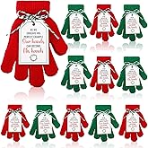 Chicingyou 12 Pairs Christmas Kids Gloves with Cards Christian Gifts for Kids Toddler Red and Green Glove Winter Full Fingers Knit Gloves Stretchy Warm Mittens Bulk for Religious Boys Girls