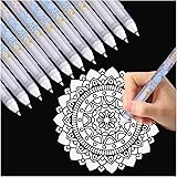 Dyvicl White Ink Pens - 12-Piece Fine Point Tip White Gel Pens for Black Paper Drawing, Illustration, Rocks Painting, Adult C
