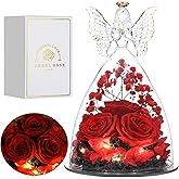 Tiaronics Valentines Rose Gifts for Women Preserved Real Flower in Glass Angel Figurines Roses for Delivery Prime Birthday Gifts for Mom Grandma Girlfriend Wife Her - Red
