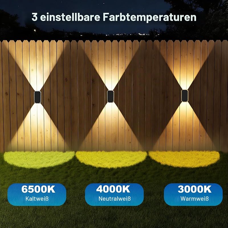 Solar Wandleuchte Aussen, 3 Farbtemperatur Solarlampen für Außen IP65 Wasserdicht Solar Aussenleuchte 1200mAH Akku Wandleuchte, Solarleuchten für Aussen Garten, Zaun, Balkon Deko (8 Stück)