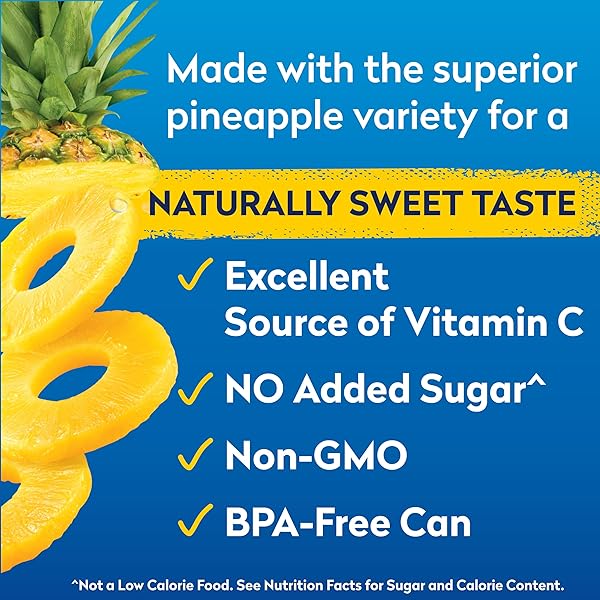DOLE CANNED FRUIT, TROPICAL GOLD PINEAPPLE SLICES IN 100% PINEAPPLE JUICE, GLUTEN FREE, PANTRY STAPLES, NO SUGAR ADDED, 15.25 OZ