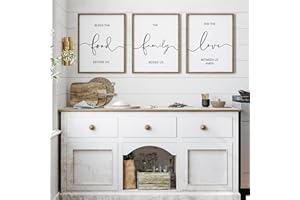 Heiple Set of 3 Framed Farmhouse Bless The Food Before Us Sign Kitchen Wall Decor for Dining Room Decor Wall Art Wood Signs (Brown,11"x14")